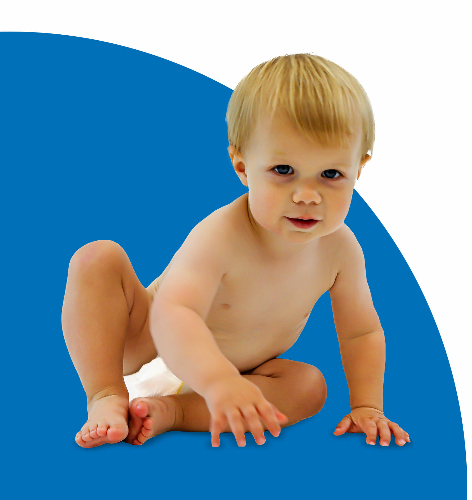 baby on blue circle background